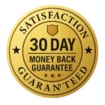 Gold circular badge with 30 Day Money Back Guarantee and Satisfaction Guaranteed text.